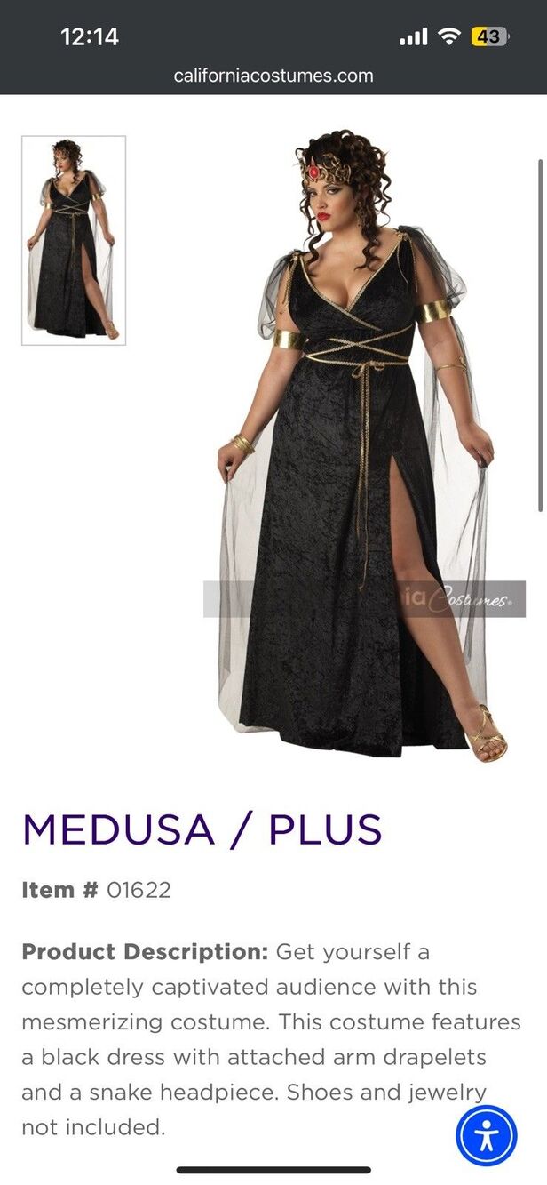 Brand New Medusa Plus Size Costume Roman Greek Goddess